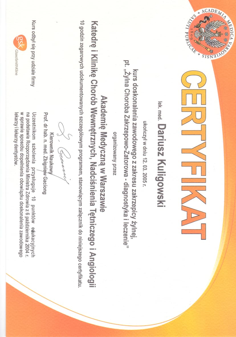 Choroby zakrzepowe żył - Glaxo 2005